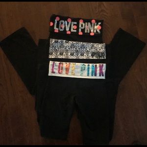 3 pair VS PINK boot cut yoga pants bling sequins